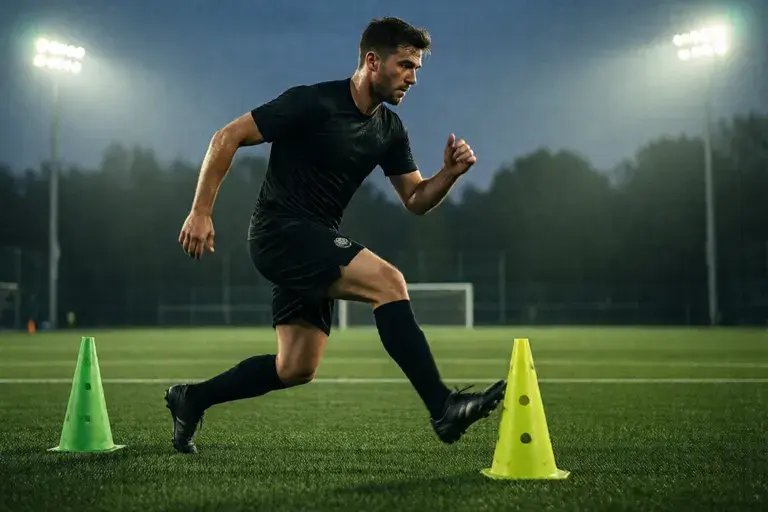 Player doing agility drills between cones