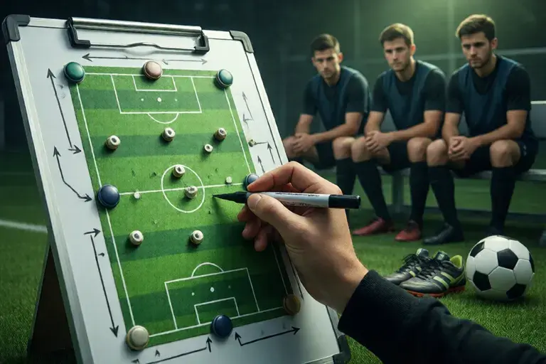 Hand drawing arrows on a tactics board