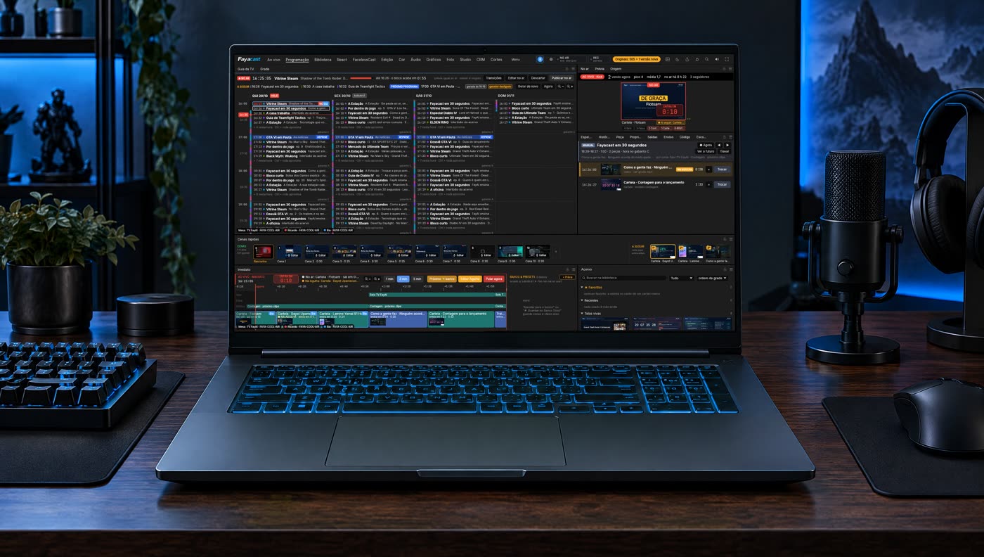 Notebook de alto desempenho com o Fayacast aberto